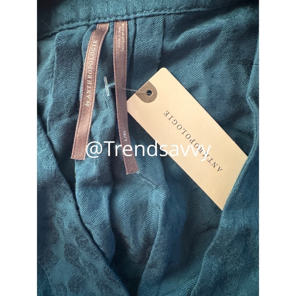 Anthropologie Blue Smocked Waist Maxi Dress Robe Boho Lounge Size L/XL NWT - Picture 5 of 13